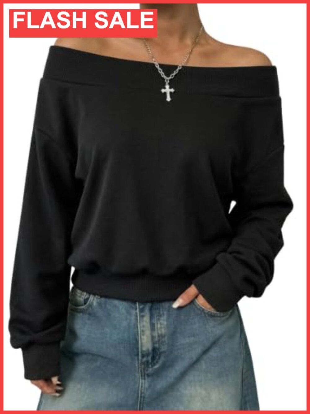 Off The Shoulder Sweatshirt Long Sleeve Pullover Top Loose Fit Women